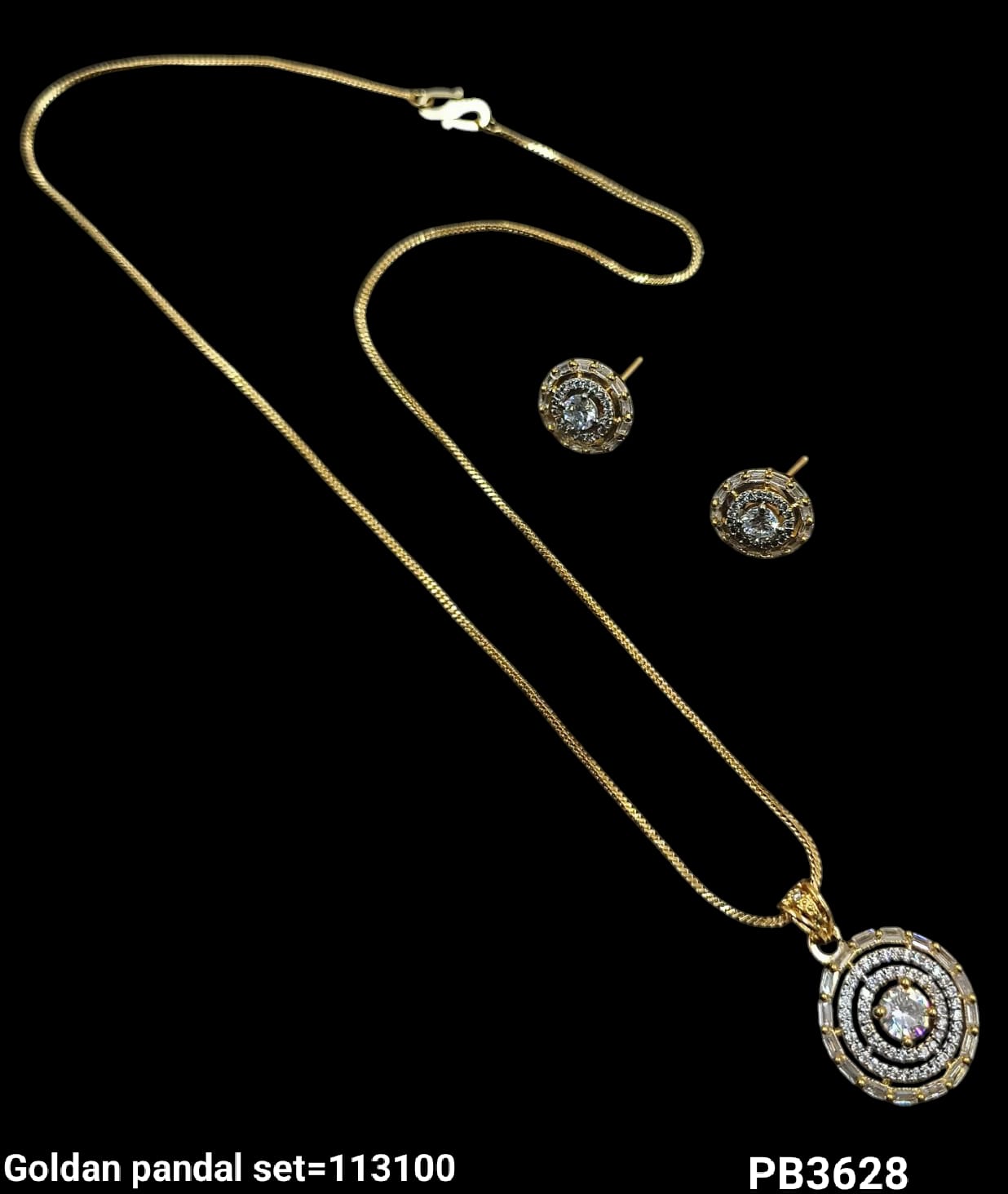 Silver & Gold Plated American Diamond Pendant Set